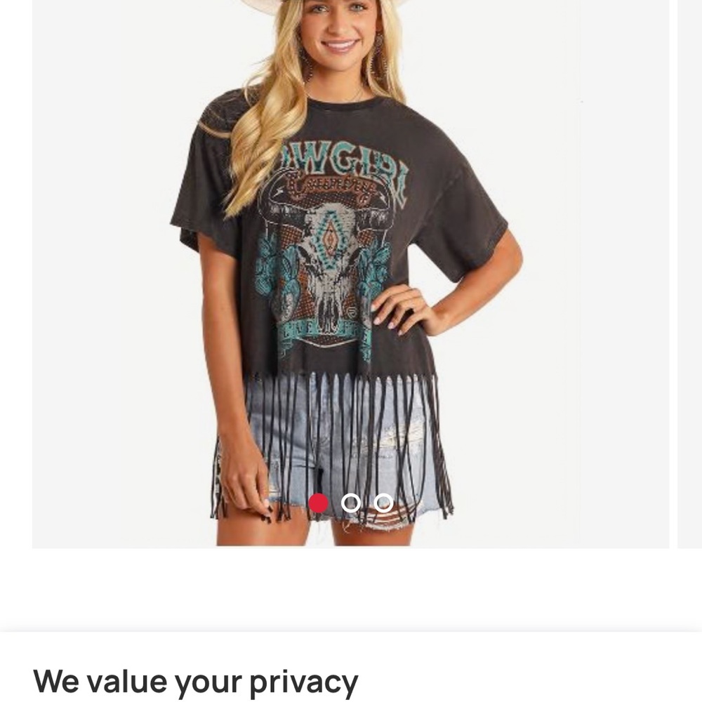 Fringed Graphic Tee - Black with Teal Accent
